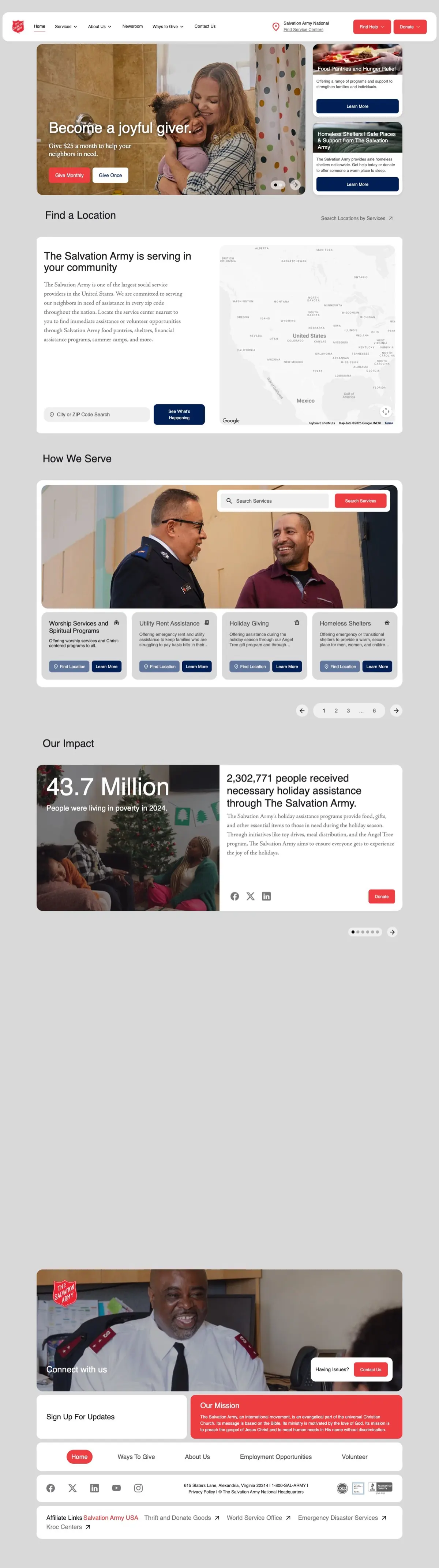 The Salvation Army USA ulusal sivil toplum web sitesi ana sayfası