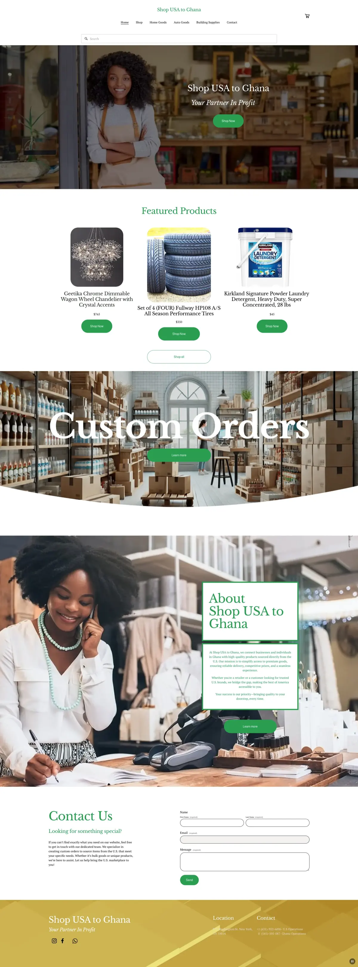 ShopUSA to Ghana sınır ötesi e-ticaret mağazası ana sayfası